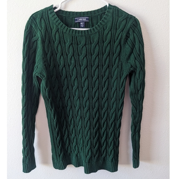 Classic Lands' End Cable Knit Sweater in Forest Green - Picture 1 of 5